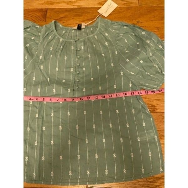Factory Direct  NWT Universal Thread, women’s green patterned short puffed sleeve blouse size XS G2gTFH2sb hot sale