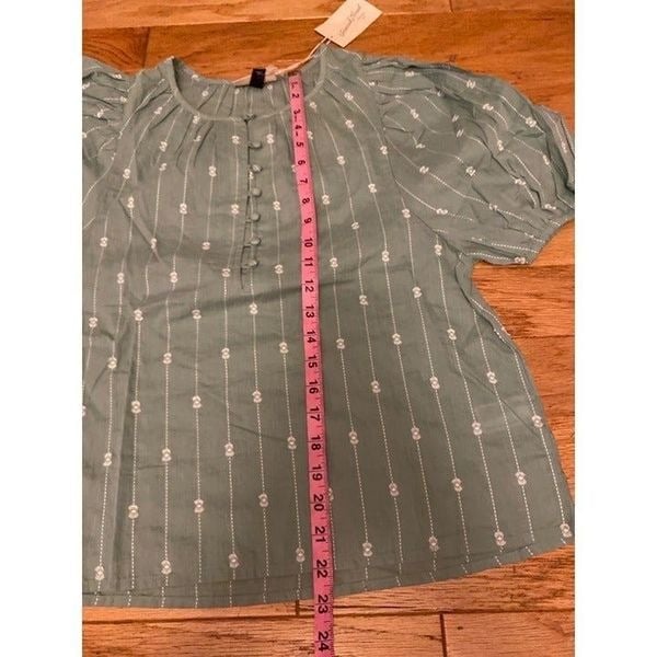 Factory Direct  NWT Universal Thread, women’s green patterned short puffed sleeve blouse size XS G2gTFH2sb hot sale