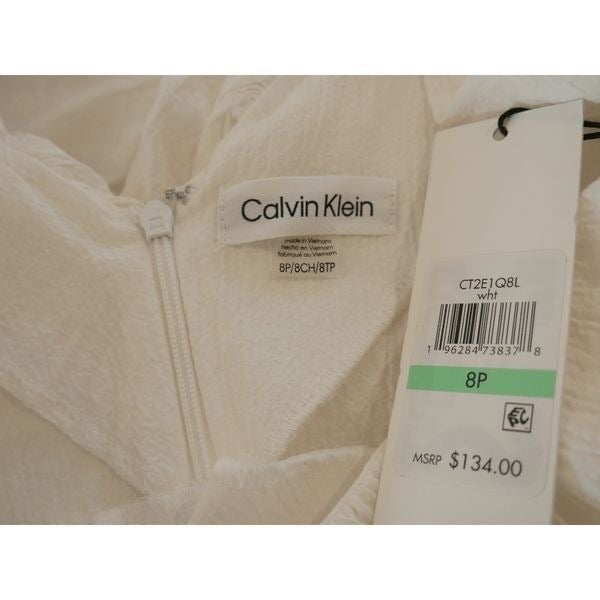 High quality Calvin Klein Women’s White Ruffled Sleeveless Crinkle Dress Size 8P LvdsIHfcB for sale