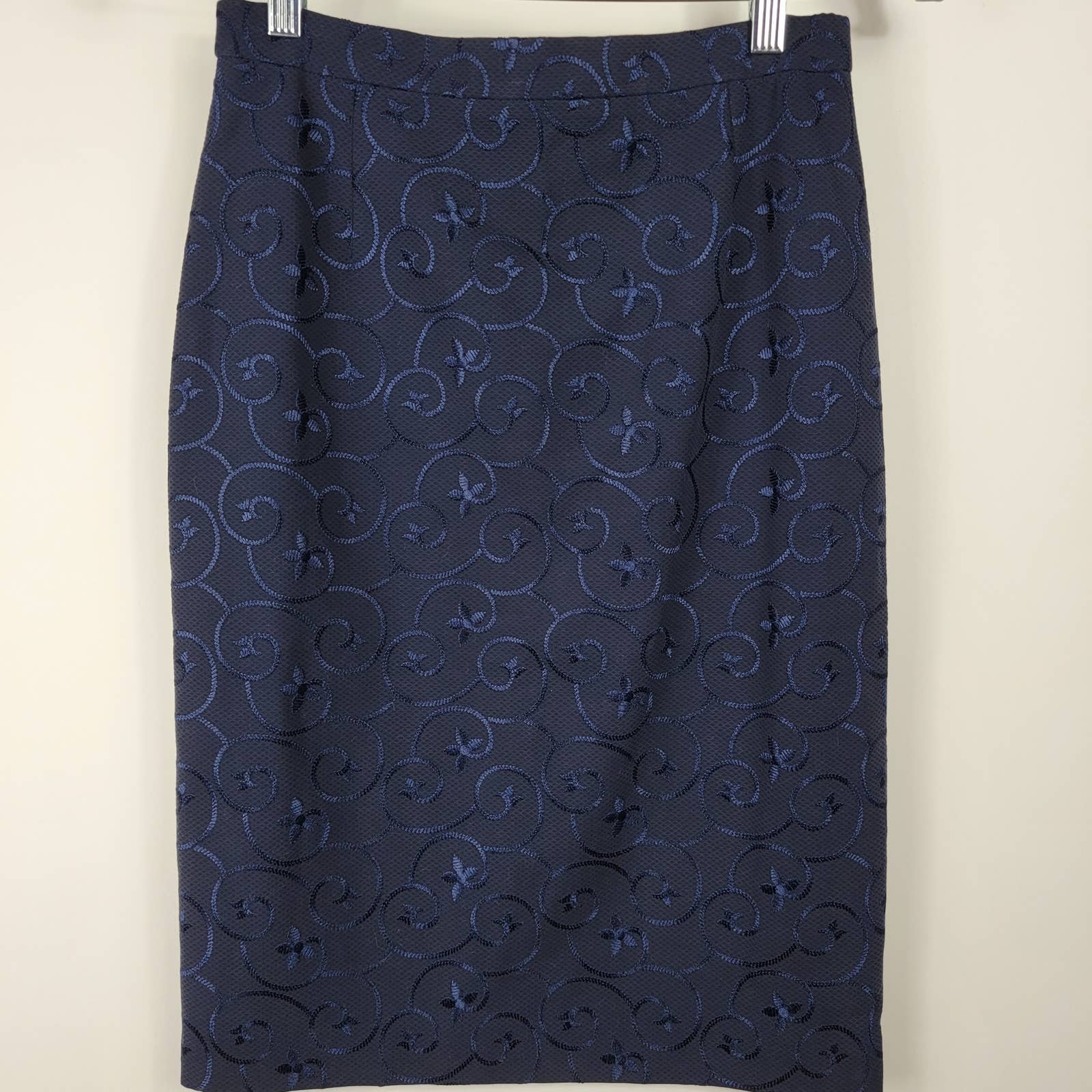 Discounted Escada Couture Navy Brocade Lined Knee Length Column Skirt Women´s Size 38/ 8 M Npmz2Isct online store