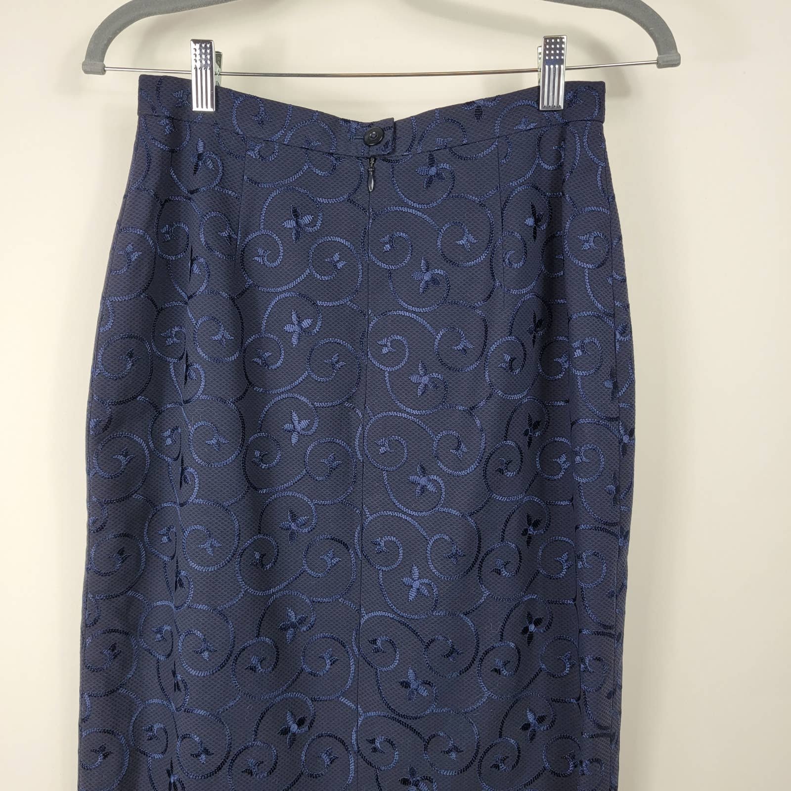 Discounted Escada Couture Navy Brocade Lined Knee Length Column Skirt Women´s Size 38/ 8 M Npmz2Isct online store