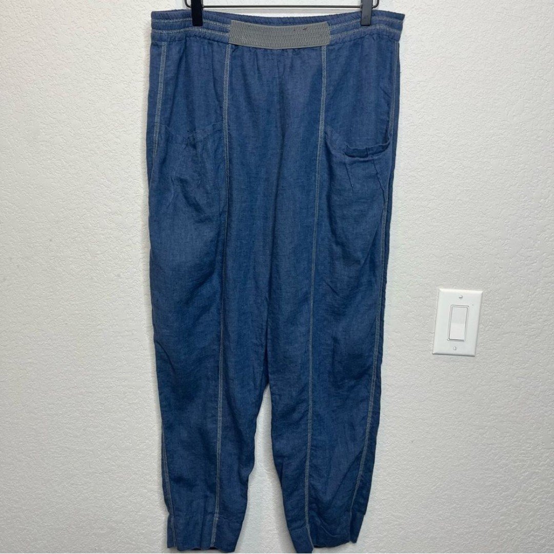 Custom Yuvita Women Linen Pants XL Blue Cargo Elastic W