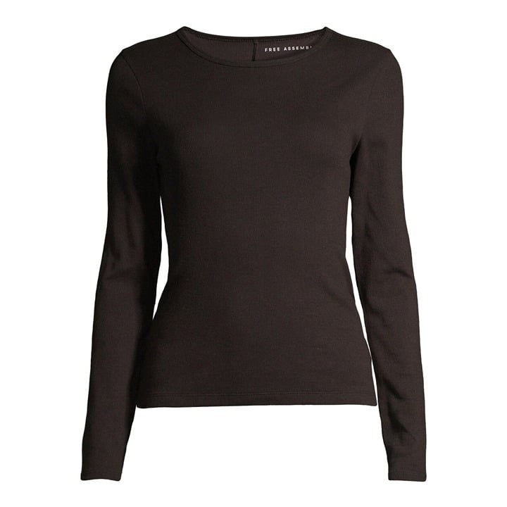 where to buy  2XL Women Long Sleeves Casual Black Shirt with Ribbed Crewneck Top Sexy Fancy mQjaEKyYO Online Exclusive
