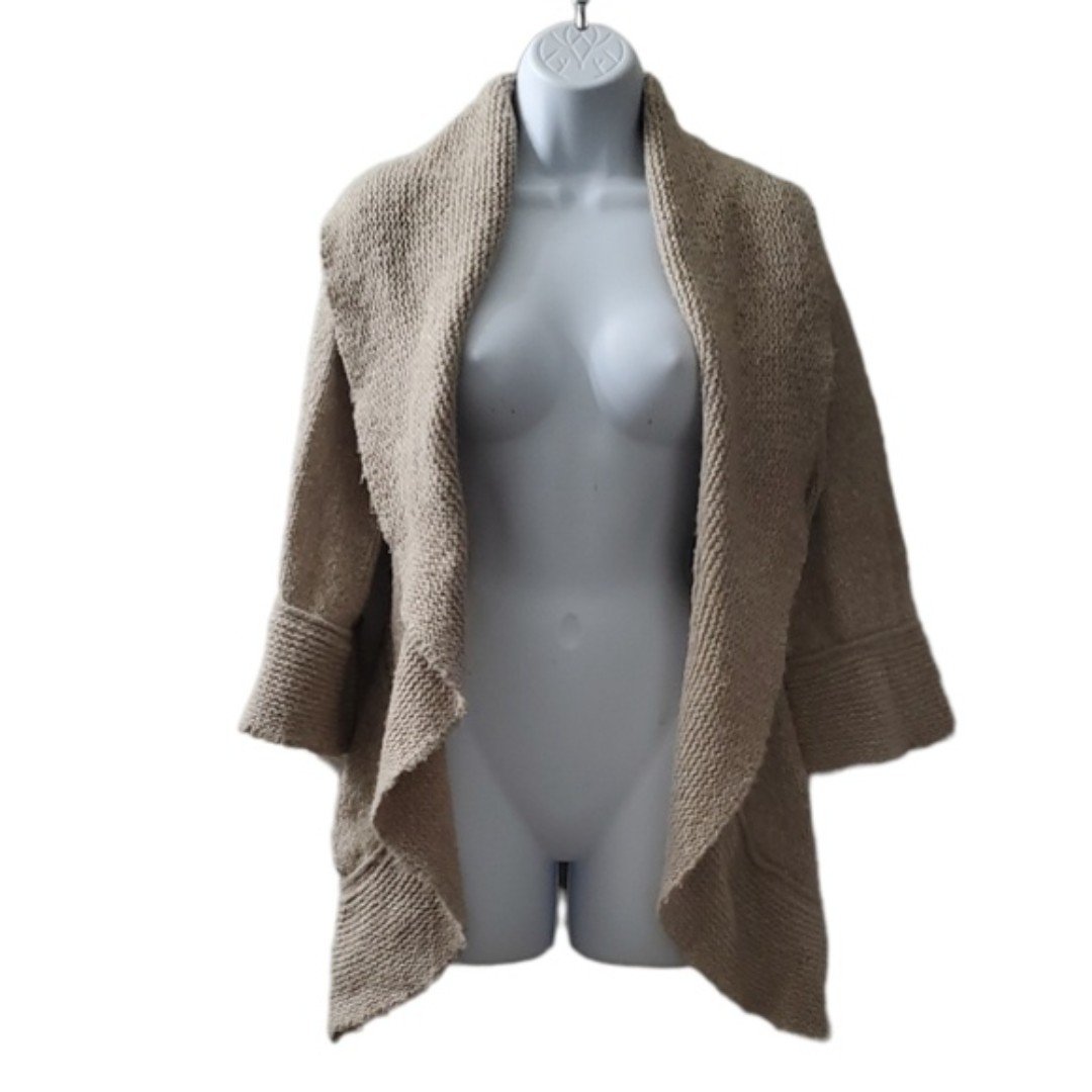 Elegant Ann Taylor LOFT Tan Wool Linen Open Front Waterfall Cardigan 3/4 sleeve Sweater nalrnQqBx online store