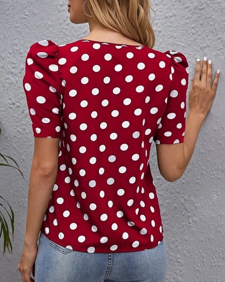 save up to 70% Shein Polka Dot Red short sleeve Top jgdeFR7AW well sale