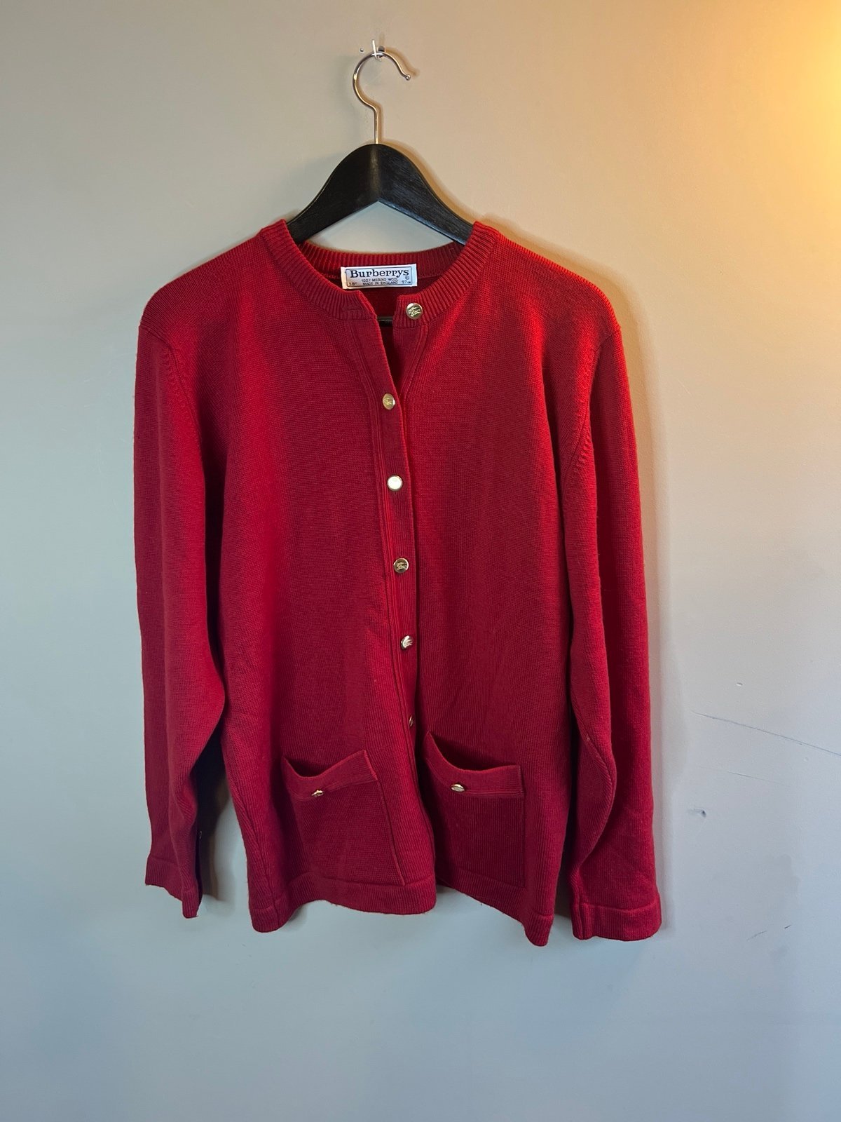 Amazing Vintage Burberry Merino Wool Cardigan Sweater -
