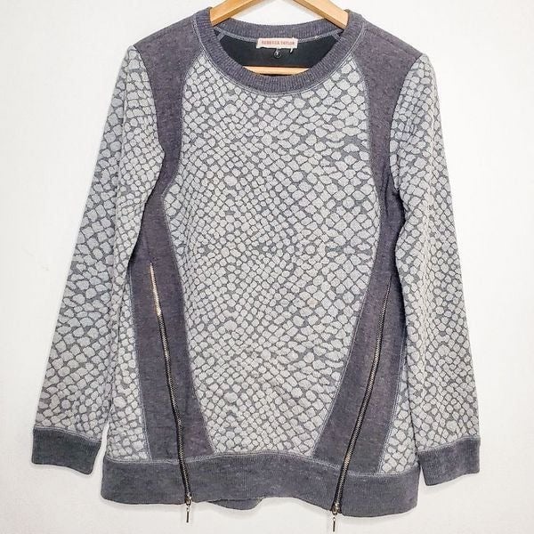 save up to 70% Rebecca Taylor Grey Animal Snake Reptile Print Wool Blend Moto Sweater Size 2 ifiJuJuiK Great