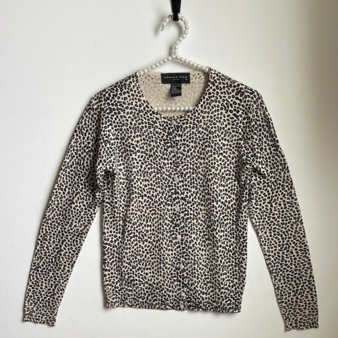 Gorgeous August Silk Knit 100% Silk Cardigan Leopard Pr
